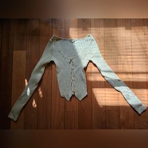 Off White Ribbed Tie-Front Cardigan